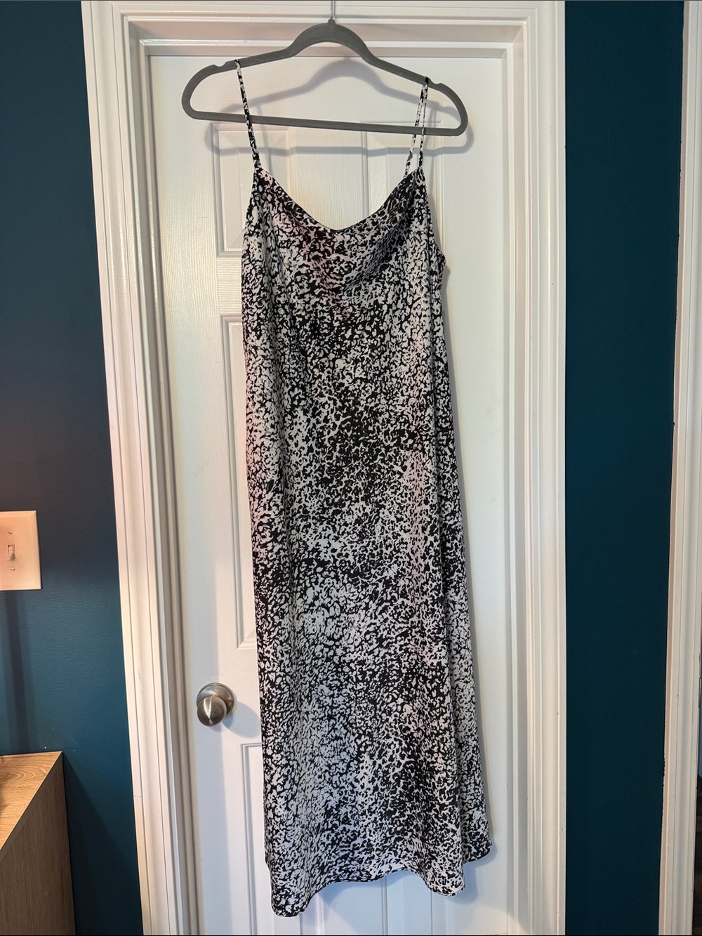 Calvin Klein Black and White Printed Maxi Slip Dress